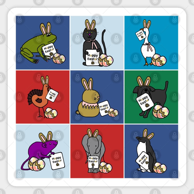 Cute Animals with Funny Easter Eggs say Happy Easter Sticker by ellenhenryart